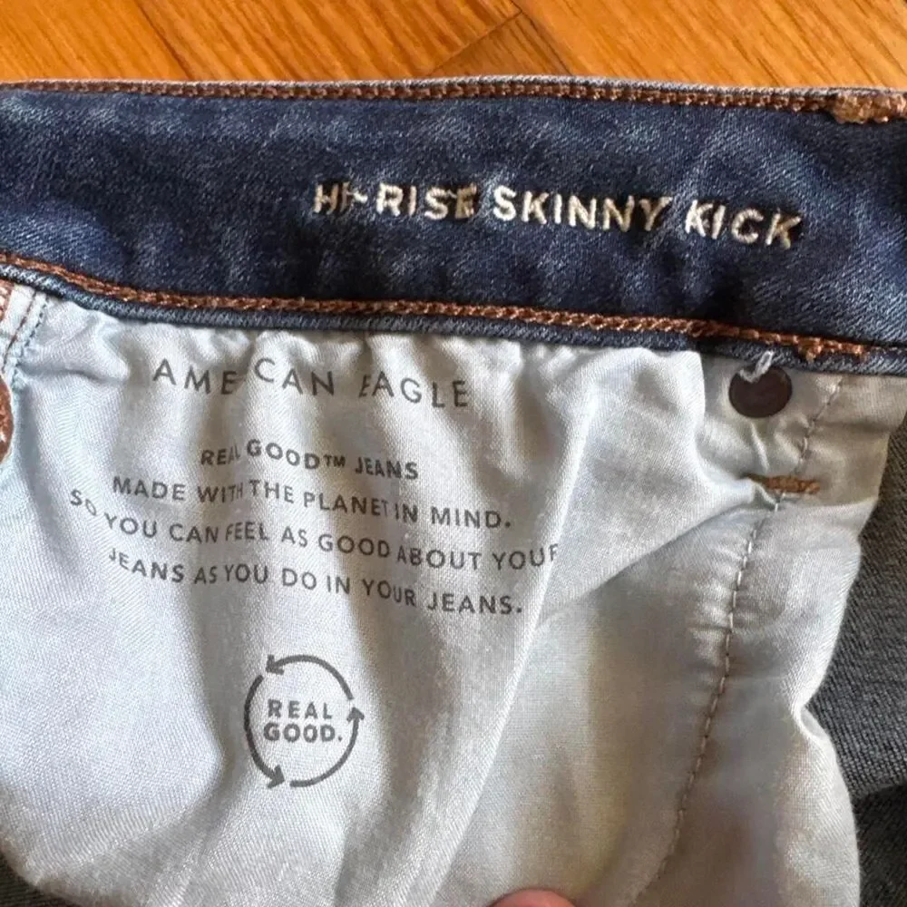 American Eagle Outfitters High Rise Skinny Kick Stretch Blue Jeans 18 Short